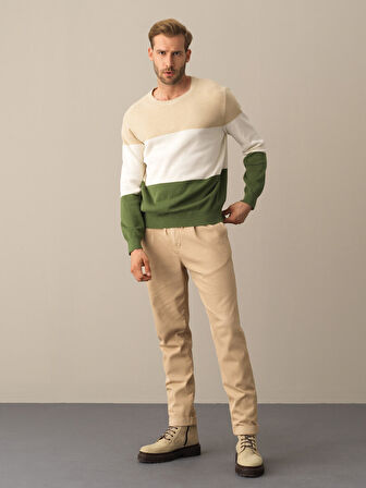 Xint Yeşil Regular Fit Çizgili Kazak