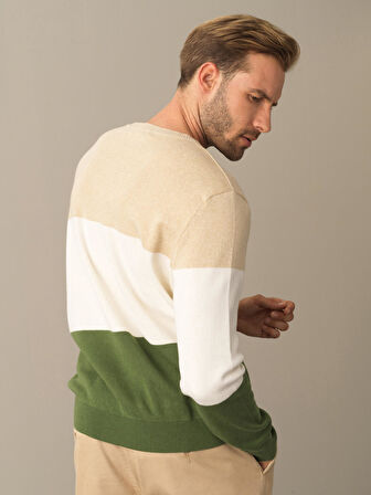 Xint Yeşil Regular Fit Çizgili Kazak