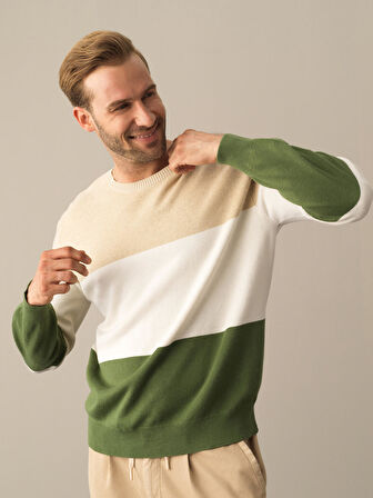 Xint Yeşil Regular Fit Çizgili Kazak