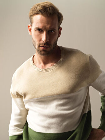 Xint Yeşil Regular Fit Çizgili Kazak