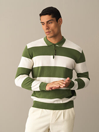 Xint Yeşil Polo Yaka Regular Fit Kazak