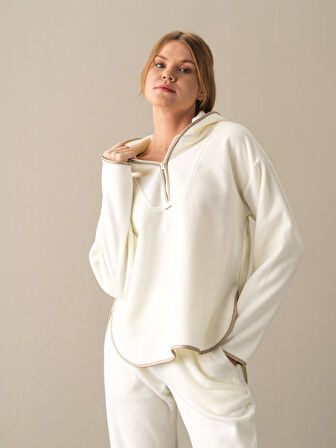 Xint Beyaz Fermuarlı Polar Sweatshirt
