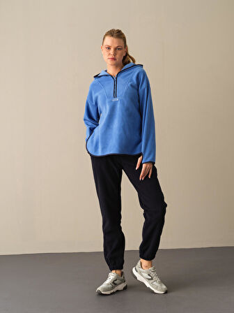 Xint Mavi Fermuarlı Polar Sweatshirt