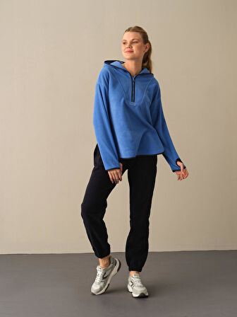 Xint Mavi Fermuarlı Polar Sweatshirt