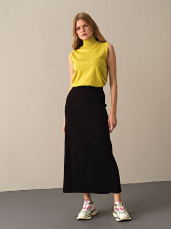 Xint Siyah Regular Fit Triko Uzun Etek