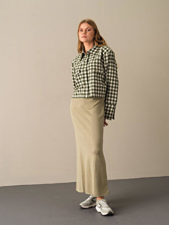 Xint Yeşil Regular Fit Triko Uzun Etek