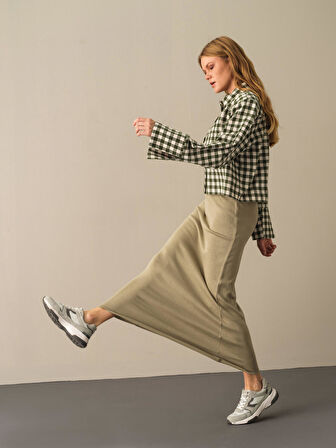 Xint Yeşil Regular Fit Triko Uzun Etek