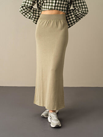 Xint Yeşil Regular Fit Triko Uzun Etek