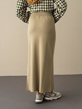 Xint Yeşil Regular Fit Triko Uzun Etek