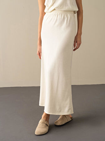 Xint Ekru Regular Fit Triko Uzun Etek