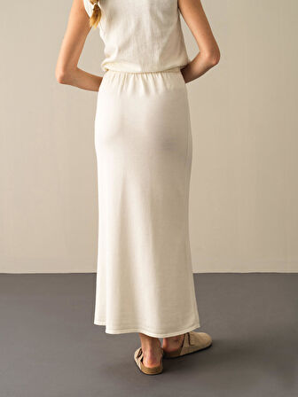 Xint Ekru Regular Fit Triko Uzun Etek