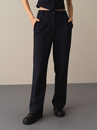 Xint Lacivert Oversize Çizgili Pantolon