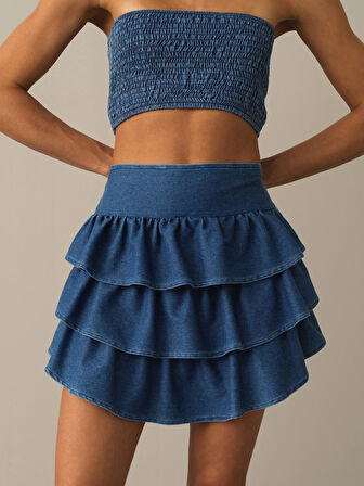 Xint Mavi Regular Fit Şortlu Etek