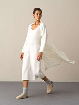 Xint Beyaz Oversize Uzun Hırka