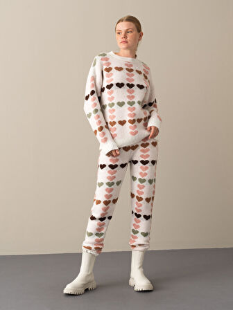 Xint Pembe Oversize Desenli Kazak