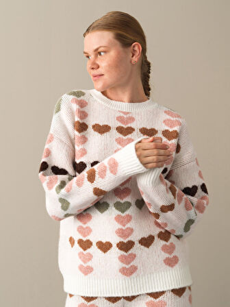 Xint Pembe Oversize Desenli Kazak