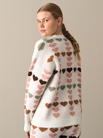 Xint Pembe Oversize Desenli Kazak