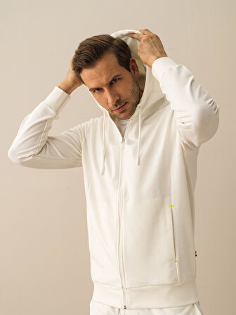 Beyaz Slim Fit Pamuklu Sweatmont