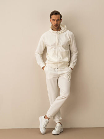Beyaz Slim Fit Pamuklu Sweatmont