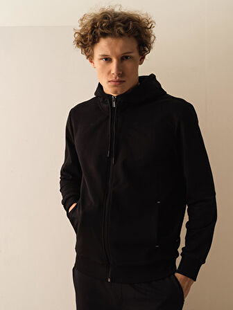Siyah Slim Fit Pamuklu Sweatmont