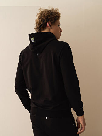 Siyah Slim Fit Pamuklu Sweatmont