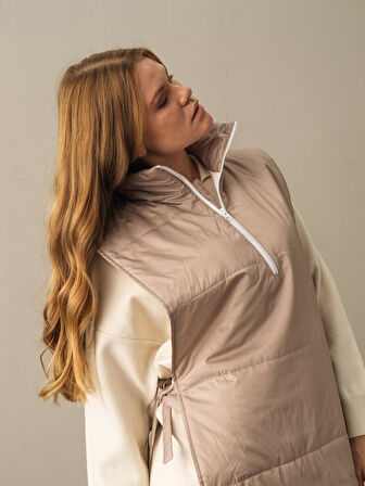 Xint Bej Dik Yaka Regular Fit Yelek