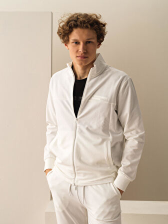 Beyaz Slim Fit Pamuklu Sweatmont