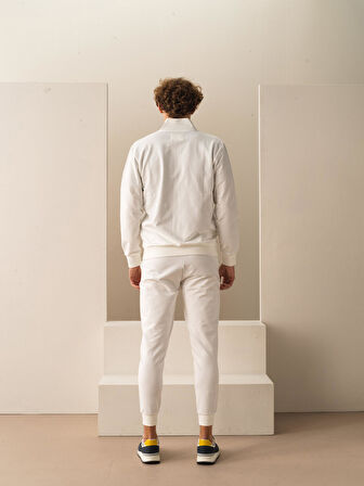 Beyaz Slim Fit Pamuklu Sweatmont
