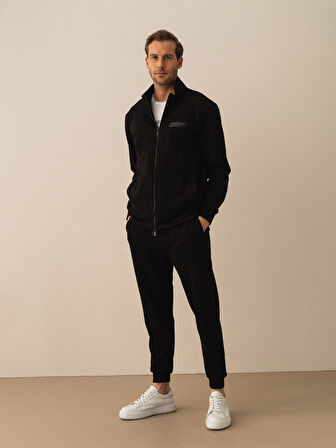 Siyah Slim Fit Pamuklu Sweatmont