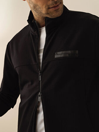 Siyah Slim Fit Pamuklu Sweatmont