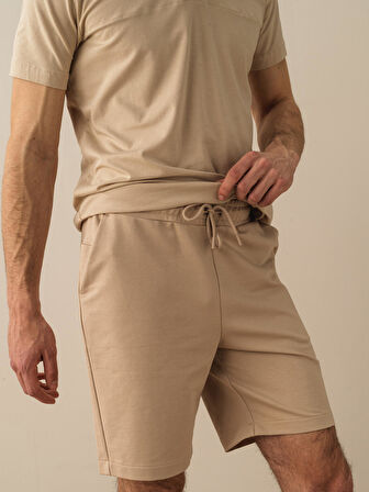 Taş Rengi Slim Fit Pamuklu Şort