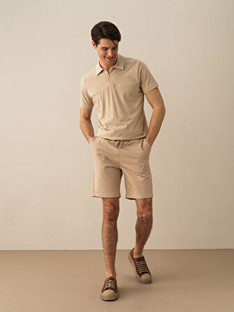 Taş Rengi Slim Fit Pamuklu Şort