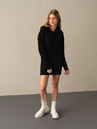 Xint Siyah Regular Fit Triko Mini Elbise