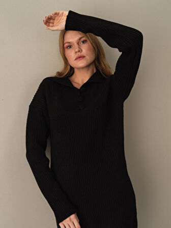 Xint Siyah Regular Fit Triko Mini Elbise