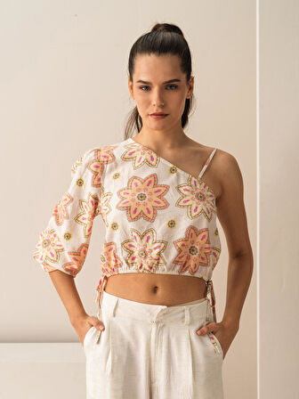 Turuncu Regular Fit Keten Bluz