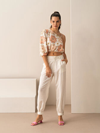 Turuncu Regular Fit Keten Bluz