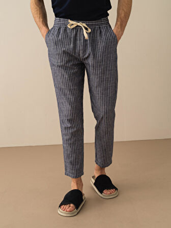 Lacivert Regular Fit Keten Pantolon