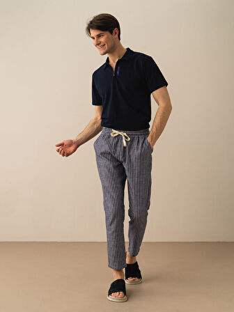Lacivert Regular Fit Keten Pantolon