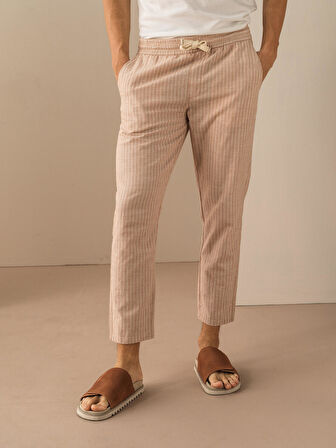 Taş Rengi Regular Fit Keten Pantolon