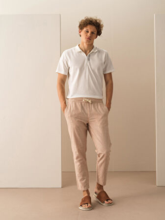 Taş Rengi Regular Fit Keten Pantolon