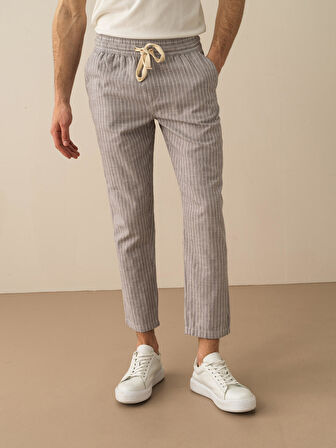 Gri Regular Fit Keten Pantolon