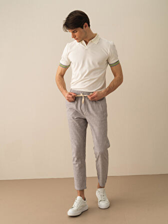 Gri Regular Fit Keten Pantolon