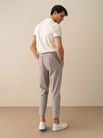 Gri Regular Fit Keten Pantolon