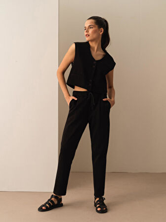 Siyah Regular Fit Pamuklu Yelek
