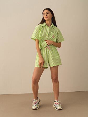 Yeşil Oversize Pamuklu Şort