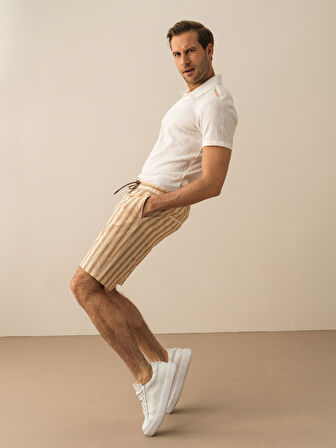 Sarı Regular Fit Keten Şort