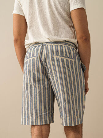 Lacivert Regular Fit Keten Şort