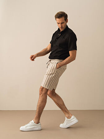 Taş Rengi Regular Fit Keten Şort
