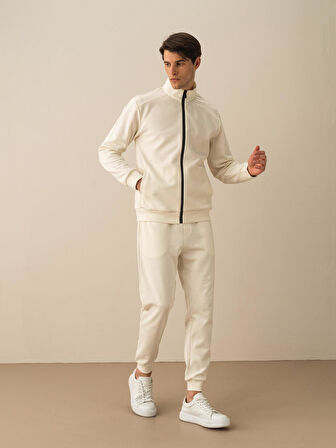 Ekru Regular Fit Pamuklu Sweatmont