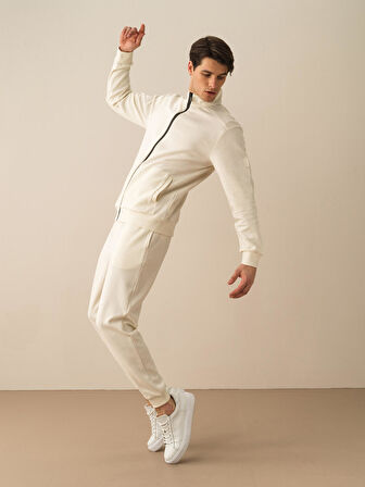 Ekru Regular Fit Pamuklu Sweatmont